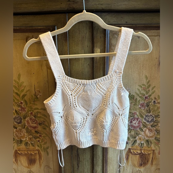 PINK ROSE Cream Knit Lavender Embroidered Crop Top XS, Cottagecore Boho vibes 💜 - Picture 4 of 6